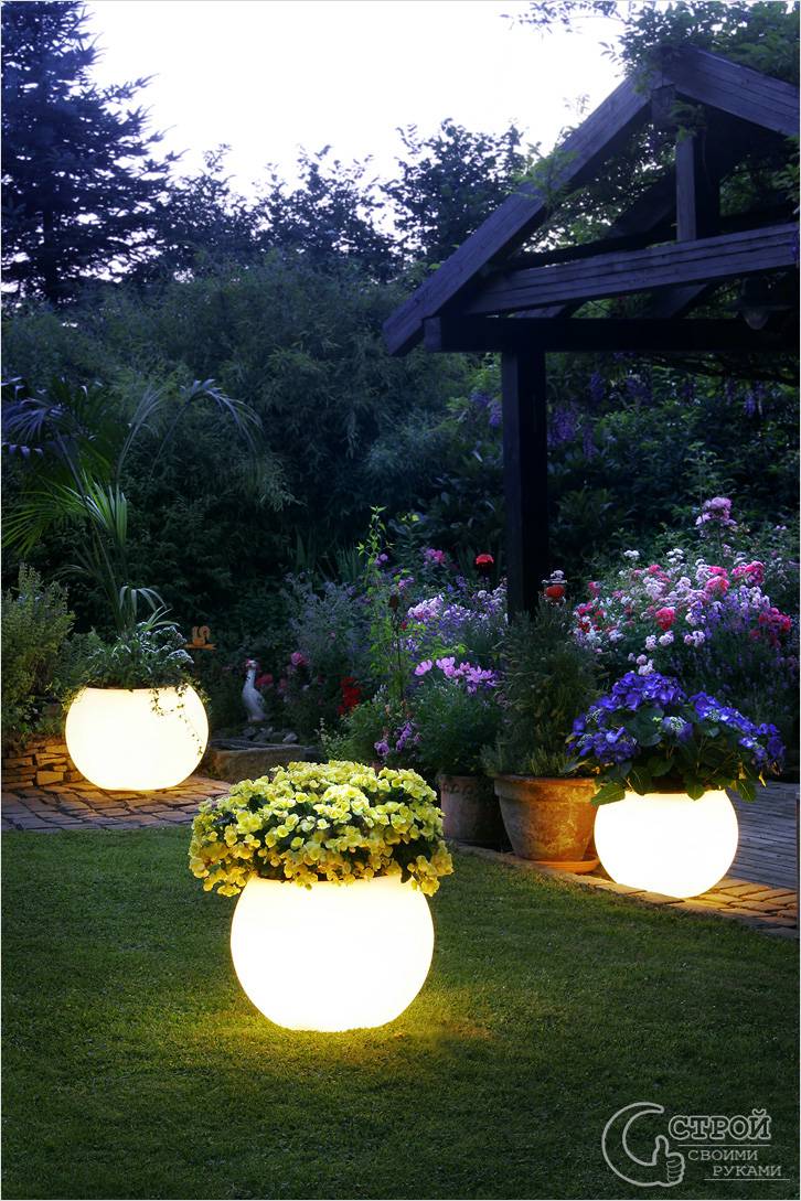 Светящиеся шары в саду